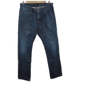 デニムパンツ ジーンズ ストレート ロング丈 ウォッシュ加工 79cm 青 ブルー D1R11-302-28