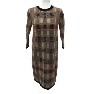 ニットワンピース ミモレ丈 七分丈 総柄 38 M ベージュ /SM2 GY61