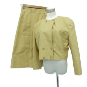 セットアップ 上下 ノーカラージャケット ミドル丈 ダブルボタン ボックスプリーツスカート ロング丈 上M