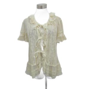 カーディガン ミドル丈 アイボリー 総レース フリル 半袖 P016NFB24 /SY58 GY61