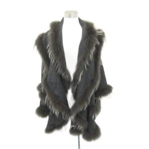 コート ミドル丈 ウール カシミヤ混 前開き 38 M チャコールグレー ファー 七分袖 RJBVR-09190