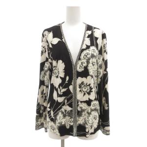 カーディガン カンカン素材 M 白 ホワイト 黒 ブラック 花柄 Vネック 長袖 /UO GY61