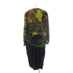 LEONARD ヴィンテージ ドッキングワンピース 切替デザイン シルク混 LL 紺 ネイビー /UO GY61