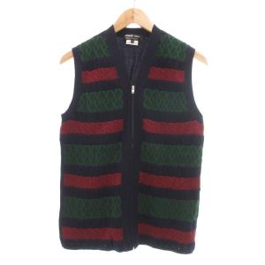 ケーブルニット ベスト ウール ボーダー ジップアップ S ネイビー マルチカラー /UO GY61