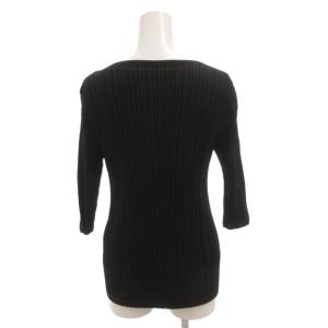 ISSEY MIYAKE FETE プリーツ カットソー ラウンドネック 七分袖 スリット 02 黒 ブラック /FF GY61
