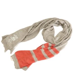 ストール 麻 リネン グレー ピンク ボーダー柄 ロゴプリント /RP GY58