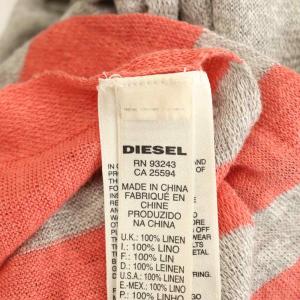 DIESEL ストール 麻 リネン グレー ピンク ボーダー柄 ロゴプリント /RP GY58