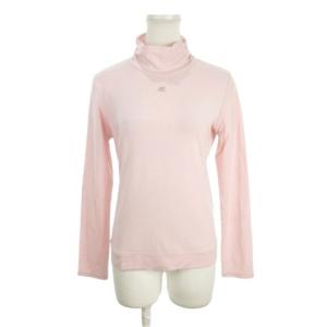 カットソー ラインストーンロゴ ストレッチ 38 ピンク ハイネック 長袖 無地 /AH21 GY58
