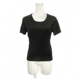ベロアカットソー パイル ストレッチ 9R 黒 ブラック 半袖 ラウンドネック ロゴ刺繍 /AH28 GY58