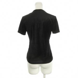 courreges ベロアカットソー パイル ストレッチ 9R 黒 ブラック 半袖 ラウンドネック ロゴ刺繍 /AH28 GY58