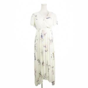 ナイトウエア 部屋着 ルームウェア パジャマ ワンピース F 白 ホワイト 花柄 Vネック 半袖 カップ付き