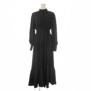 ワンピース F 黒 ブラック 長袖 スタンドカラー 切替 楊柳 /CK21 GY58