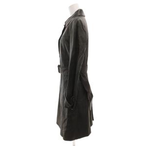 TRUSSARDI レザーコート ロング ベルト 羊革 38 黒 ブラック /JS GY61
