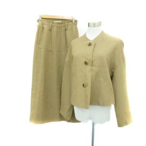 セットアップ 上下 ノーカラージャケット ショート丈 フレアスカート ロング丈 上M 下S ベージュ /HO31