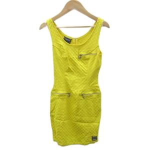 タイトワンピース 38 黄 イエロー 市松模様 ノースリーブ ミニ丈 /SM58 GY61