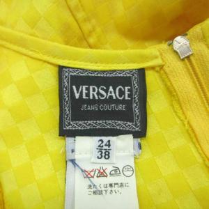 VERSACE タイトワンピース 38 黄 イエロー 市松模様 ノースリーブ ミニ丈 /SM58 GY61