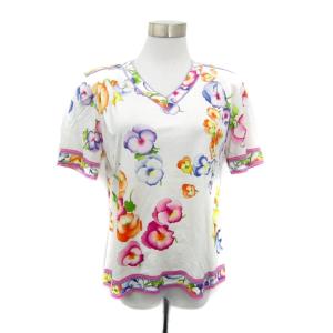 カットソー 半袖 L 白 マルチカラー 花柄 Vネック 0339101 /SY5 GY61