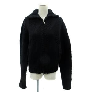 ニットジャケット ステンカラー ミドル丈 ダブルジップ ウール M 黒 ブラック /HO31 GY61