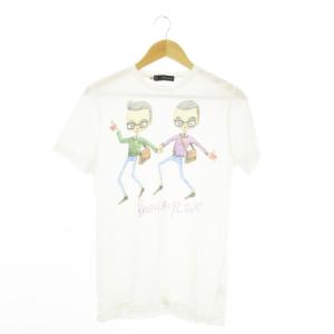 Tシャツ S 白 ホワイト イラストプリント ラウンドネック 半袖 /CK23 GY58