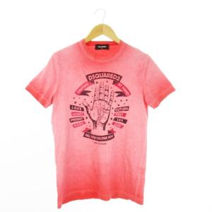 Tシャツ M ピンク 半袖 クルーネック グラデーション イラストプリント /CK24 GY58