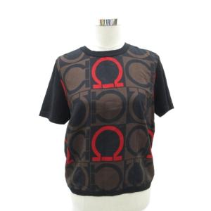 ニット カットソー 半袖 L 黒 切替 ガンチーニ 総柄 /SY56 GY61