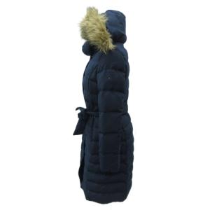 TOMMY HILFIGER ダウンコート M 紺 ネイビー スタンドカラー ファーフード付き 2way リボンベルト付き ロング丈