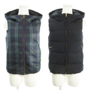 ダウンベスト 36 緑 グリーン 黒 ブラック リバーシブル フード付き チェック柄 H5E25-223-29