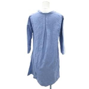 45rpm YUKI COTTON シャツワンピース ひざ丈 2 M ブルー オープンカラー 七分袖 プルオーバー