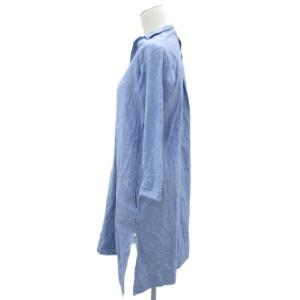 45rpm YUKI COTTON シャツワンピース ひざ丈 2 M ブルー オープンカラー 七分袖 プルオーバー