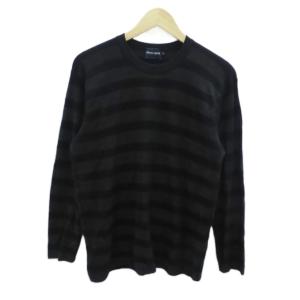ニット カットソー 50 黒 ブラック ボーダー柄 クルーネック 長袖 /HO38 GY61