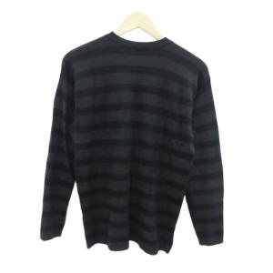 GIORGIO ARMANI ニット カットソー 50 黒 ブラック ボーダー柄 クルーネック 長袖 /HO38 GY61