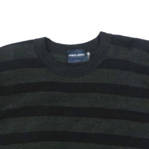 GIORGIO ARMANI ニット カットソー 50 黒 ブラック ボーダー柄 クルーネック 長袖 /HO38 GY61