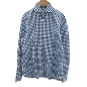 カジュアルシャツ 青 ブルー ギンガムチェック柄 長袖 /SM42 GY61