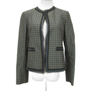 Leilian セットアップ 上下 ノーカラージャケット ミドル丈 フレアスカート ミモレ丈 13 大きいサイズ カーキ