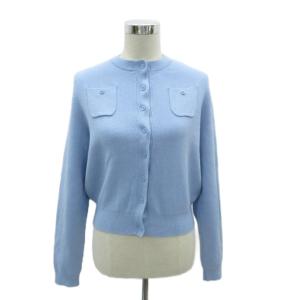 ニットカーディガン ミドル丈 カシミヤ混 S 青 ブルー /SM32 GY61