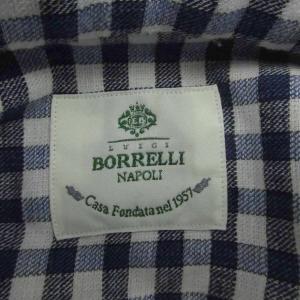 LUIGI BORRELLI カジュアルシャツ 長袖 ギンガムチェック柄 麻 リネン混 青 ブルー /SM45 GY61