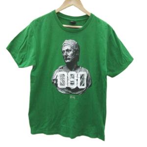 Tシャツ カットソー M 緑 グリーン 半袖 ラウンドネック プリント /SM20 GY61