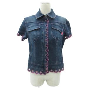 デニムジャケット Gジャン ジージャン 8  L 青 ブルー 半袖 パンチングレース ミドル丈 /YS24