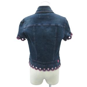MOSCHINO デニムジャケット Gジャン ジージャン 8  L 青 ブルー 半袖 パンチングレース ミドル丈 /YS24