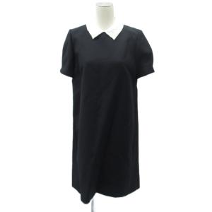 ワンピース 4 XL 黒 ブラック ラウンドネック レース襟 半袖 ひざ丈 /YS25 GY61