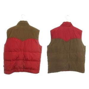 Eddie Bauer EddieBauer リバーシブル ダウンベスト L 赤 レッド 茶 ブラウン スタンドカラー ナイロン コーデュロイ /MN19