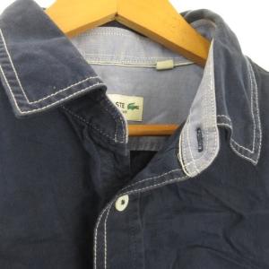 LACOSTE シャツ XL 青 ブルー 長袖 レギュラーカラー 胸ポケット ステッチデザイン /MN24 GY61