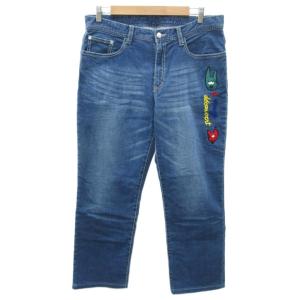 デニムパンツ ジーンズ ストレート 50 L 紺 ネイビー ウォッシュ加工 刺繍 /HO25 GY61