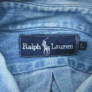 RALPH LAUREN カジュアルシャツ L 青 ブルー 長袖 ボタンダウン ロゴ刺繍 /HO34 GY61