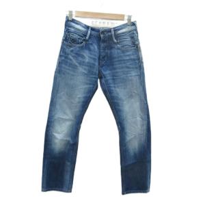 デニムパンツ ジーンズ ストレート 32 M 青 ブルー ウォッシュ加工 /HO39 GY61