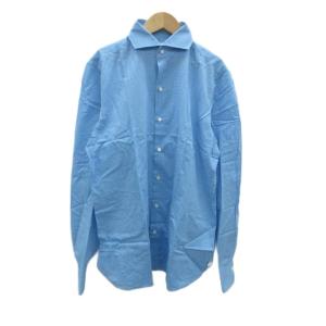カジュアルシャツ 40 L 青 ブルー オフホワイト ギンガムチェック柄 長袖 /HO47 GY61