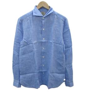 カジュアルシャツ 長袖 麻 リネン 40 L 青 ブルー /SM32 GY61