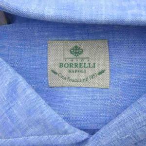 LUIGI BORRELLI カジュアルシャツ 長袖 麻 リネン 40 L 青 ブルー /SM32 GY61
