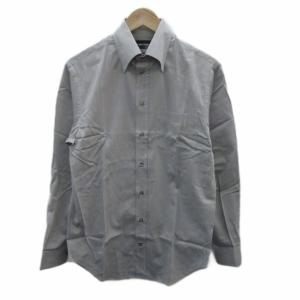 Yシャツ ワイシャツ ドレスシャツ 長袖 ストライプ柄 グレー ロゴ刺繍 /SM41 GY61