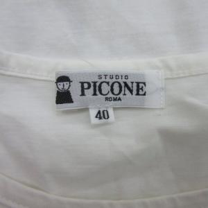 PICONE Tシャツ カットソー 七分袖 40 L 白 ホワイト プリント ラインストーン /SM43 GY61